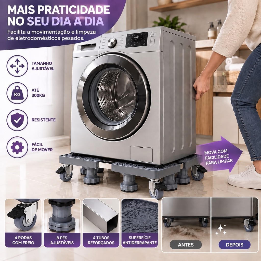 Base Suporte Geladeira Maquina De Lavar Fogão Lavavadora Medio e Grande