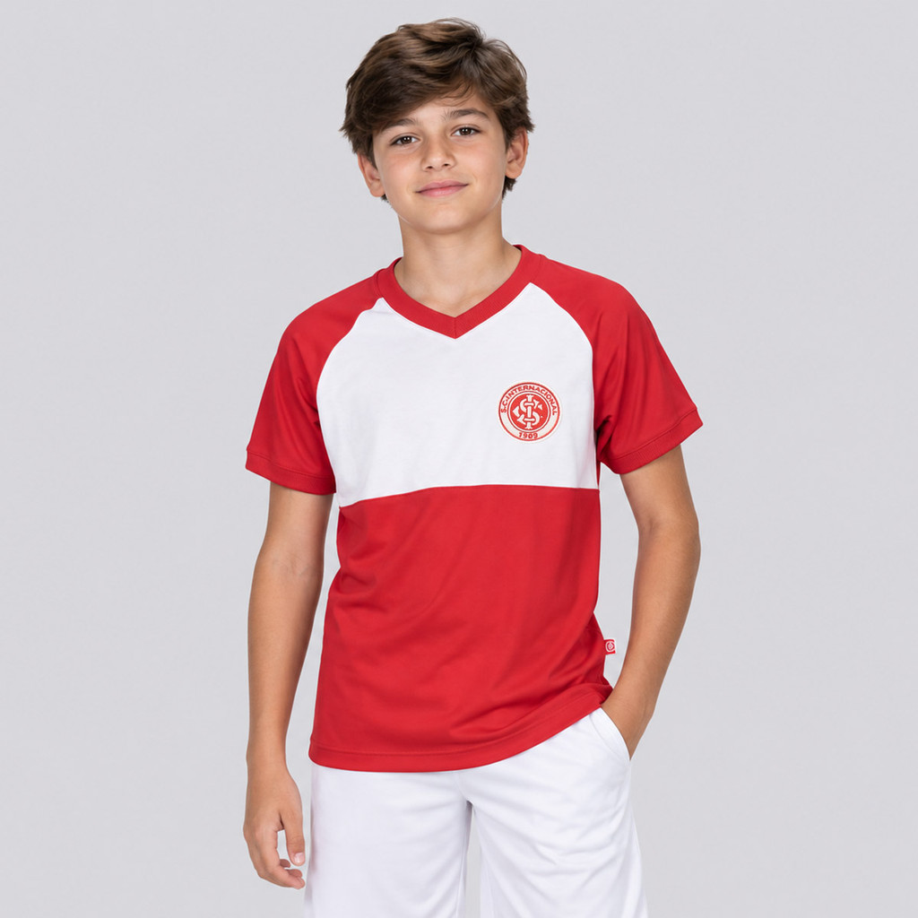 Camisa Internacional Classic Logo Juvenil Vermelha e Branca
