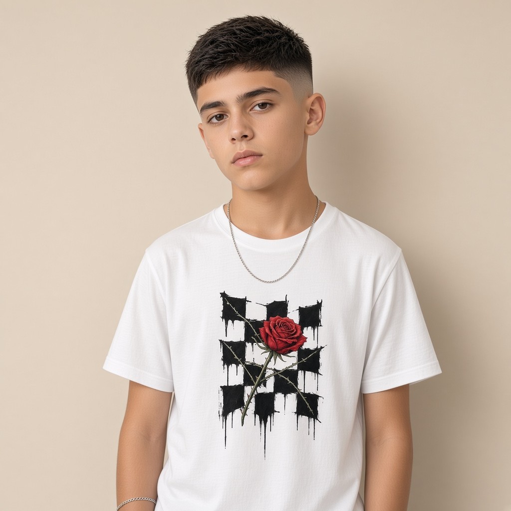 Camiseta Infantil e Jovem Estampada Flor Com Xadrex 100% Algodão Premium Criança Personalizada Unissex Blusa Jovem