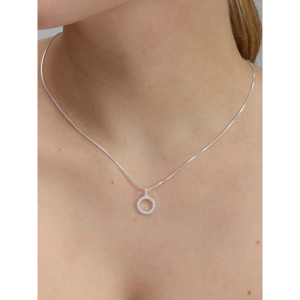 Gargantilha/colar redondo zirconia prata F925