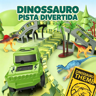 Pista de Dinossauros Infantil 194 Peças com Carrinho, 6 Dinossauros e Trilha Flexível Montável maravilhaa