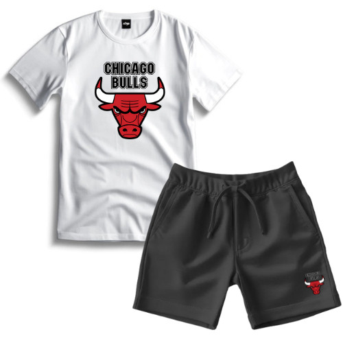 Kit Conjunto Infantil Menino Juvenil Camiseta Estampa DTF Chicago + Bermuda Moletinho 100% Algodão Casual Estiloso