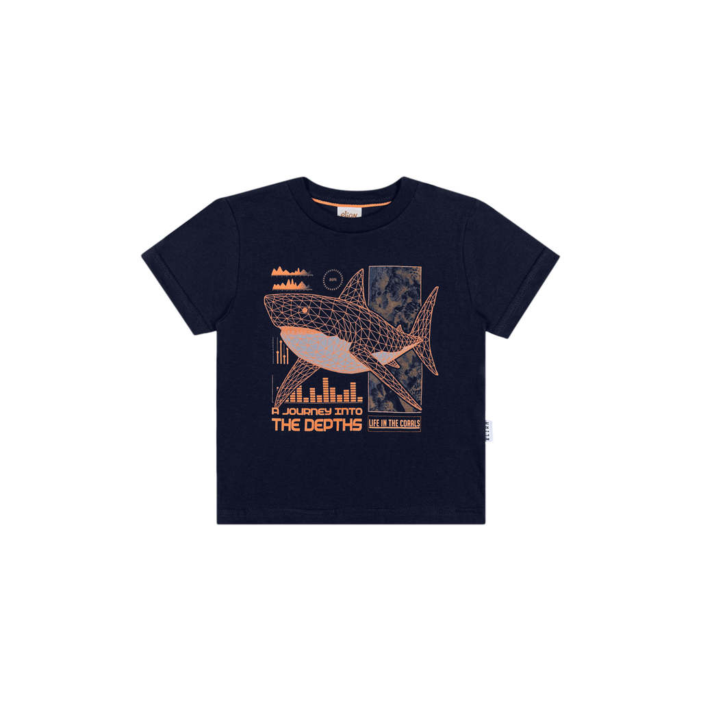 Camiseta Infantil Menino Tubarão Puff Elian Azul