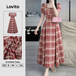 Lovito Vestido Casual Vermelho com Zíper e Laço para Mulheres primavera/verão LK6ED272