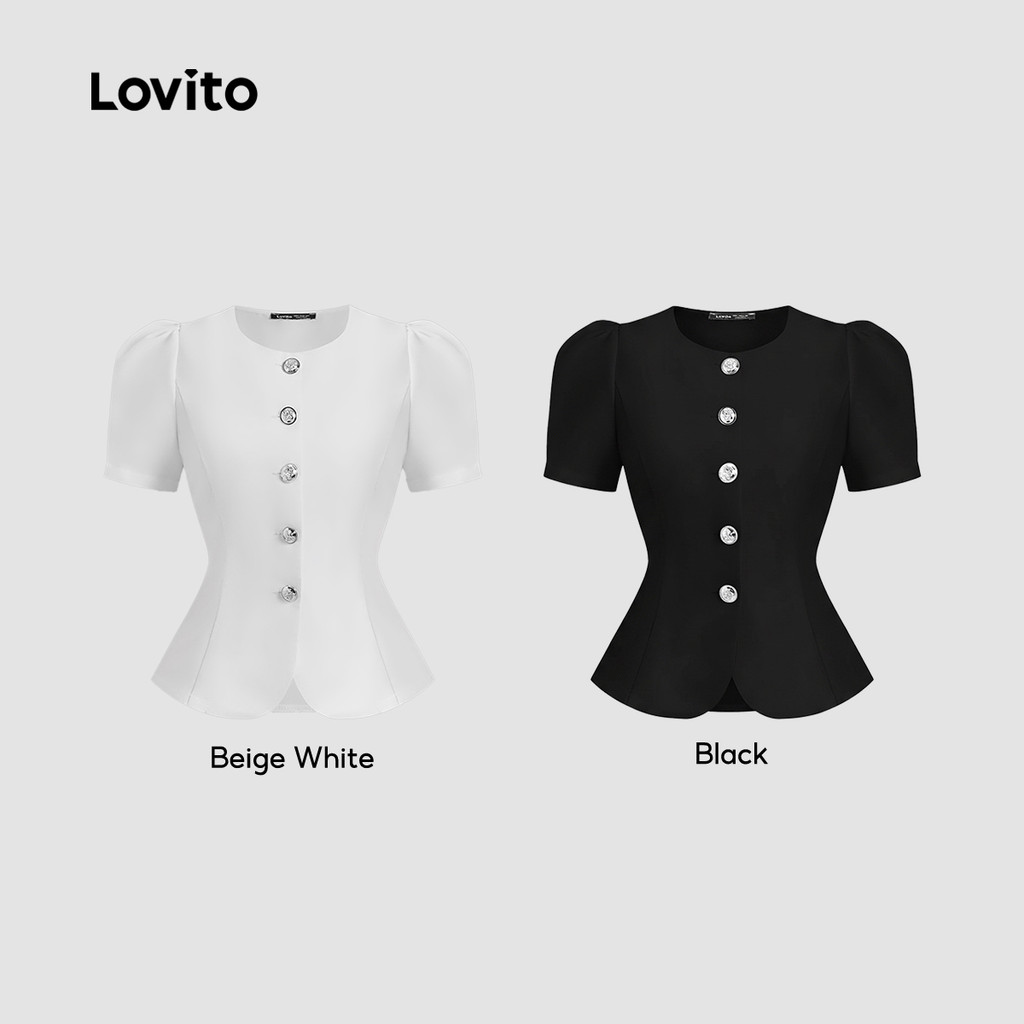 Lovito Elegante Camisa Feminina Refinada Com Botões Para Uso Diário Primavera/verão Branca L138ED319