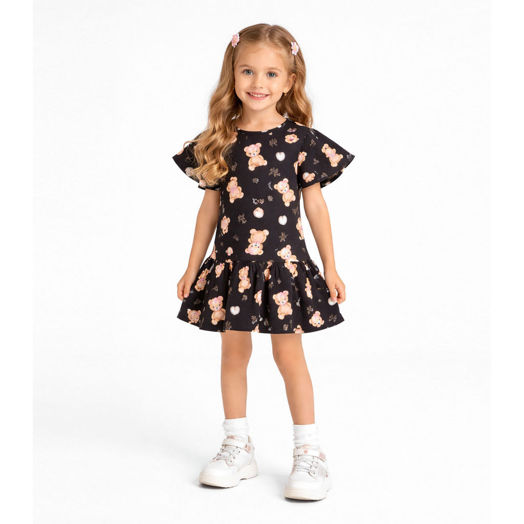 Vestido Infantil em Cotton Leve Trick Nick Preto