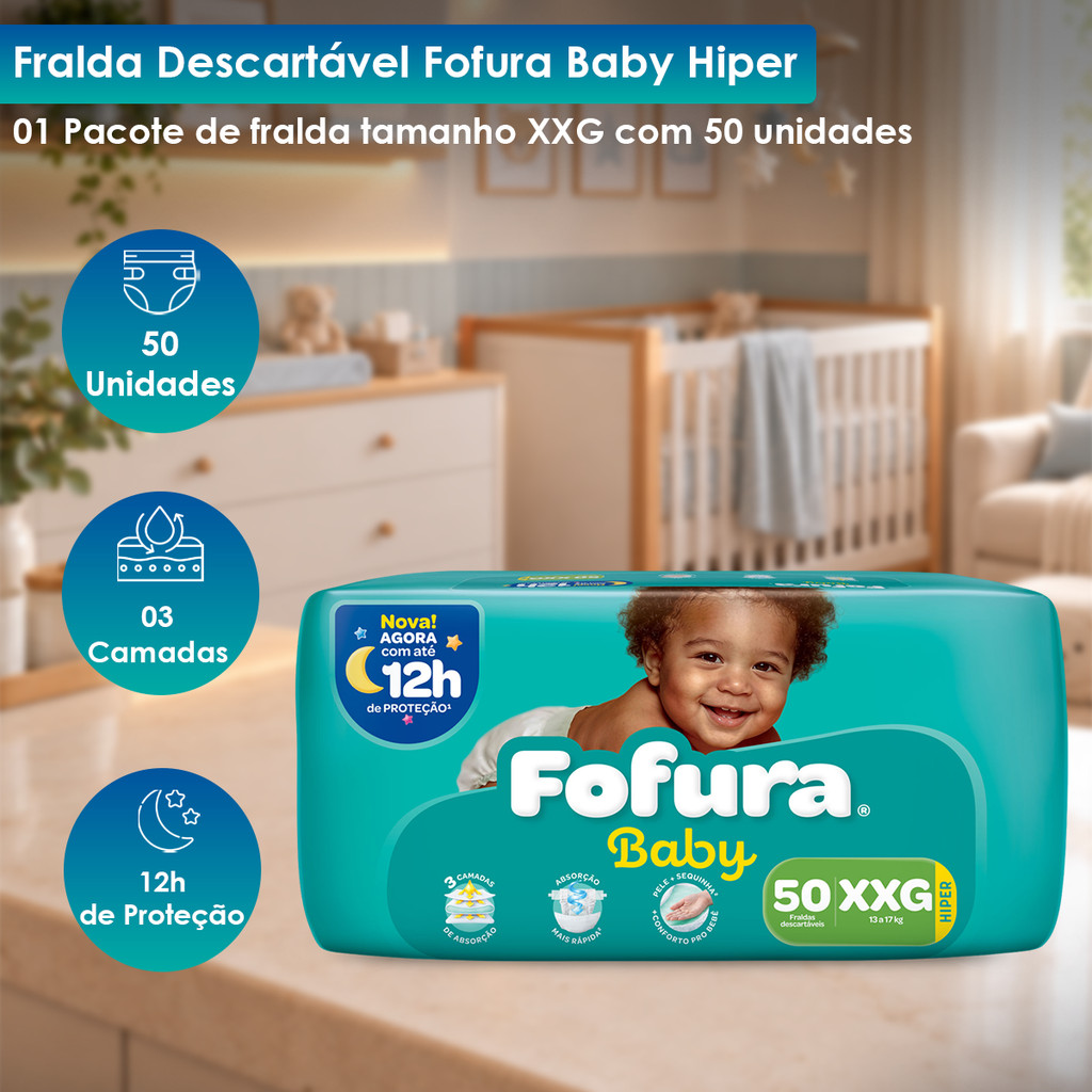 Fralda Descartável Fofura Baby Hiper XXG com 50 Unidades — imagem 2 de 2