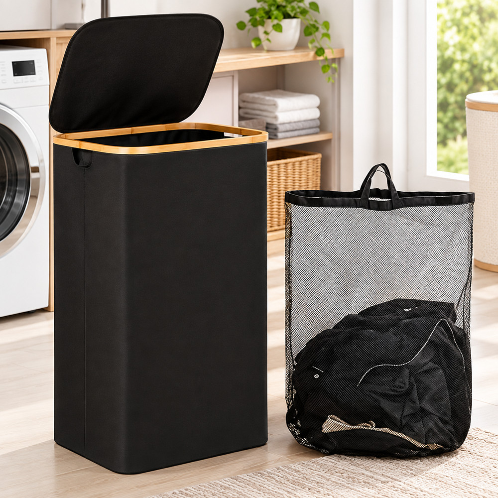 Cestos de Roupa Suja Premium Dobrável Tampa,Saco Interno Removível,Organizar Roupas Brinquedos,Quarto,Lavanderia Banheir