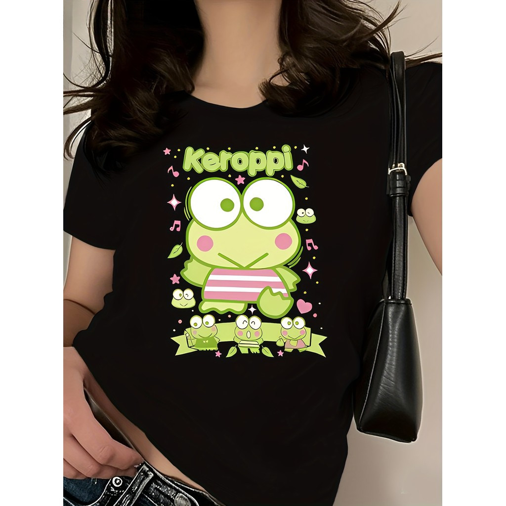 [Camiseta Premium em Algodão Puro]LILI Camiseta Feminina Sanrio Keroppi Rã Musical Unissex Shirt Oversized 100% Algodão