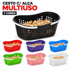 Cesto C/ Alça Plástico Resistente Multiuso Prendedor de Roupa Copa Casa Banheiro Lavanderia