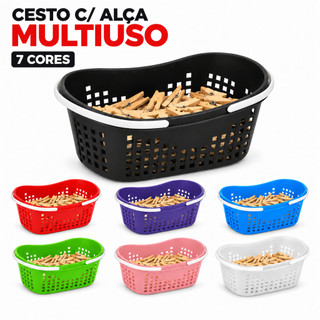Cesto C/ Alça Plástico Resistente Multiuso Prendedor de Roupa Copa Casa Banheiro Lavander…