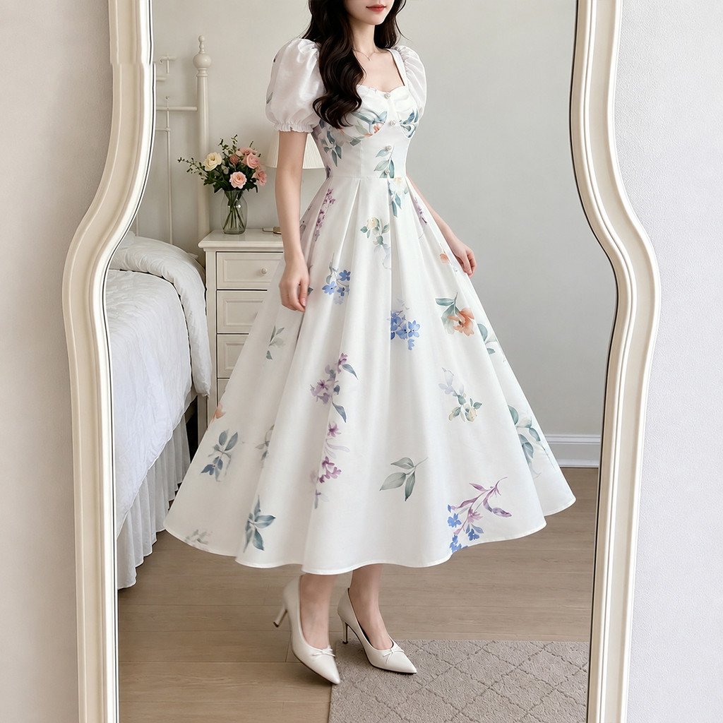 (New Arrival) Lovito Vestido Feminino Boho Floral Zíper Plissado Longo Evasê Prim/Verão Casual Fim De Semana/Férias DRK10BR141 — imagem 2 de 2