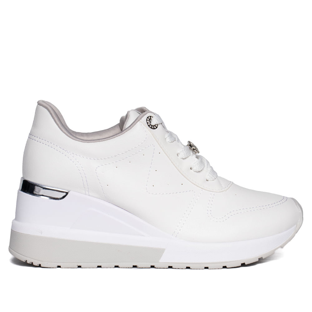 Tênis Feminino Via Marte Anabela Napa Branco/Prata