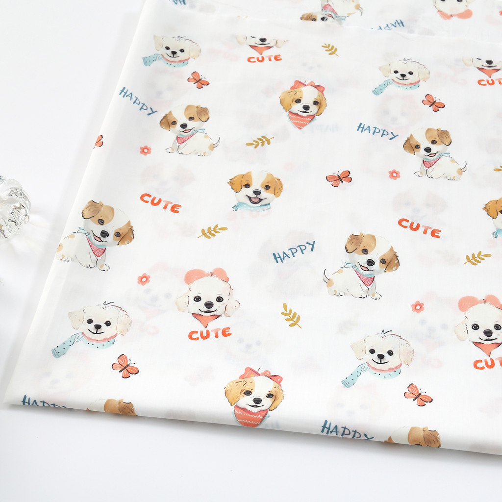 Desenhos animados filhote de cachorro algodão 60 contagens Fusi impresso tecido puro algodão crianças vestido camisa tec