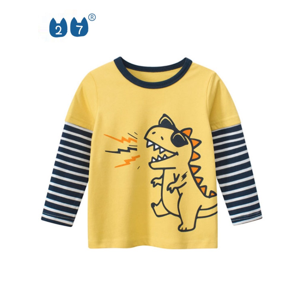 27 crianças primavera novo estilo meninos puro algodão manga comprida camiseta dinossauro dos desenhos animados estilo o