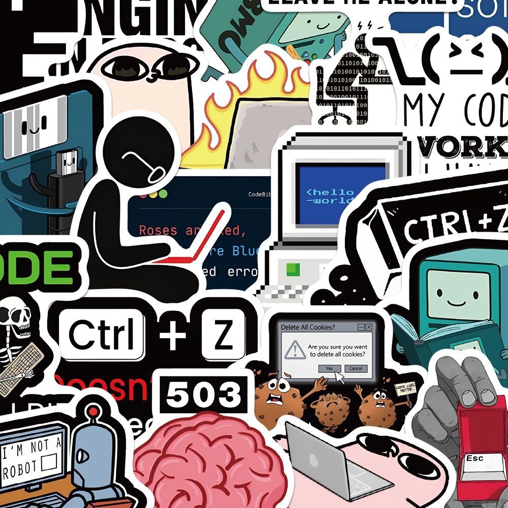 100 folhas de programação Ape MEME adesivos sistema de programação de código de desenho animado nicho de trabalho manual