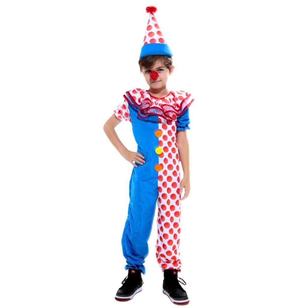 Fantasia Infantil Palhaço Alegria Roupa de Circo Com Chapéu e Nariz