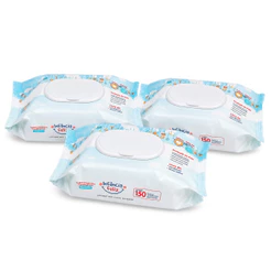 Kit 3 Pacotes de Toalhas Umedecidas Infância Feliz 150 folhas 98% Água - Vegana Lenço Umedecido