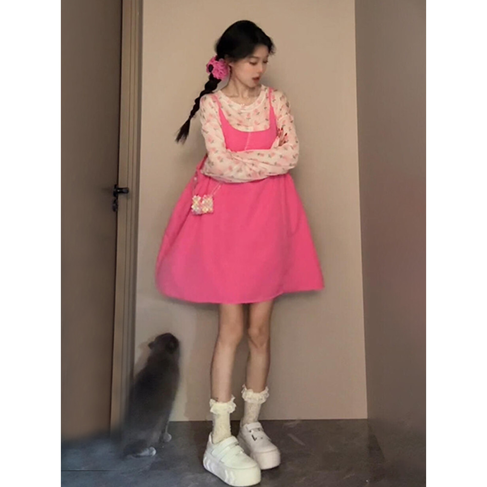 Francês rosa Floral estilingue vestido crianças verão 2026 novo estilo dopamina início do outono Wear terno saia curta