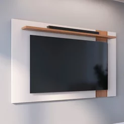 Painel Extensível para TV até 60 Polegadas 180CMX108CM 1 Prateleira Leme Branco Off White Matte/Freijó