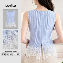 Lovito Top Casual com Listra Na Lateral e Babado Fenda Nas Costas Azul/branco Primavera/verão para Mulheres TKB202P2D184