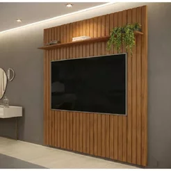Painel Ripado para TV até 65 Polegadas MDF 183CMX240CM Trento Marrom Freijó