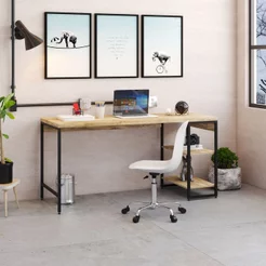 Escrivaninha Mesa Escritório com Estante Baixa Estilo Active 2 Prateleiras 150cm Industrial Yescasa Carvalho Marrom