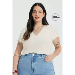Blusa Feminina Regular Decote V Marialícia Bege