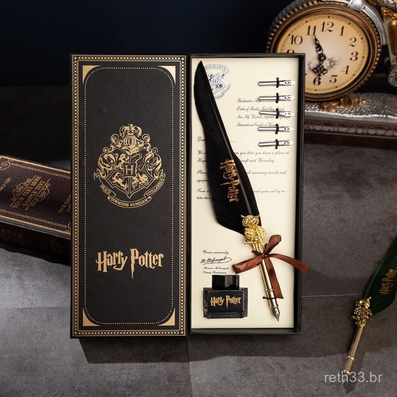 Presente de aniversário de Harry Potter, conjunto de escultura em pena de pluma