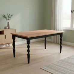 Mesa Retangular Pés Torneados Madeira Maciça 6 Lugares Gardênia Yescasa Preto/Marrom Preto/Natural