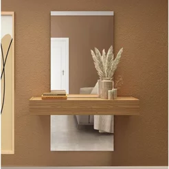 Aparador Suspenso com Espelho 1 Gaveta 100% MDF Freijó Off White 110cm Marrom