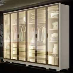 Guarda-Roupa Casal 6 Portas Reflectas com LED 6 Gavetas MDF Solare Bege/Off White Off White