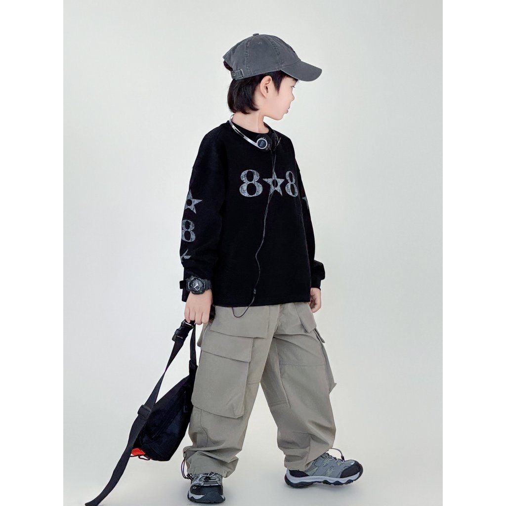 Meninos de manga comprida camiseta primavera outono novo estilo esportes número menino camisa de fundo crianças moda bon