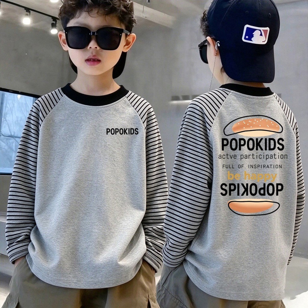 Meninos alemão veludo quente manga comprida camiseta outono inverno novo estilo médio grande crianças versão coreana mod