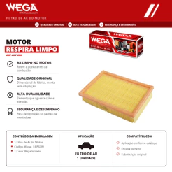 Filtro de ar do Motor GM CELTA PRISMA JOY MAXX LT 2006 2007 2008 2009 2010 2011 2012 2013 – Wega FAP3289