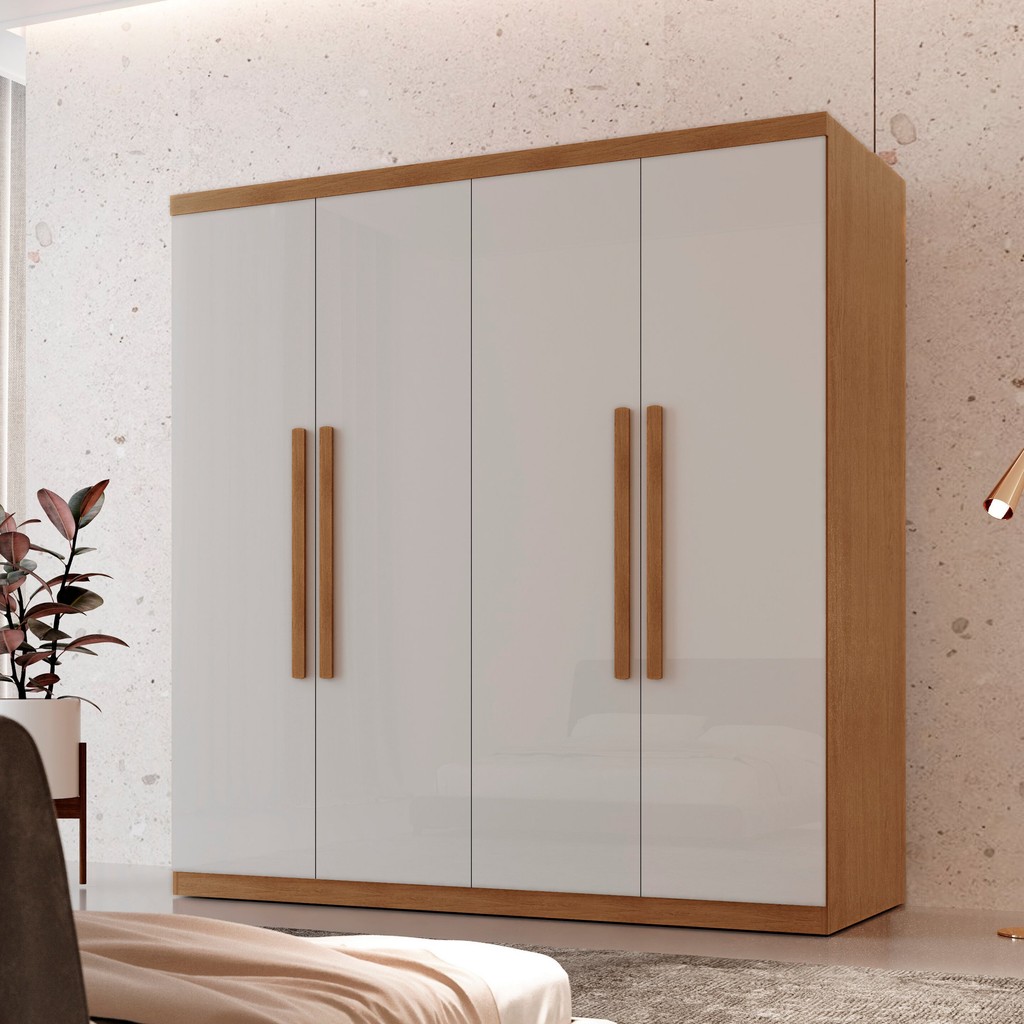 Guarda Roupa Casal Amsterdã 100% MDF 4 Portas 3 Gavetas Imbuia/Off White