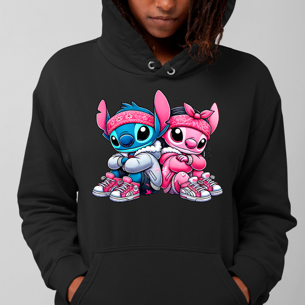 Agasalho Moletom Canguru Casal Lilo Stitch Super Fofos 100% Algodão Flanelado Coleção Nova 2025