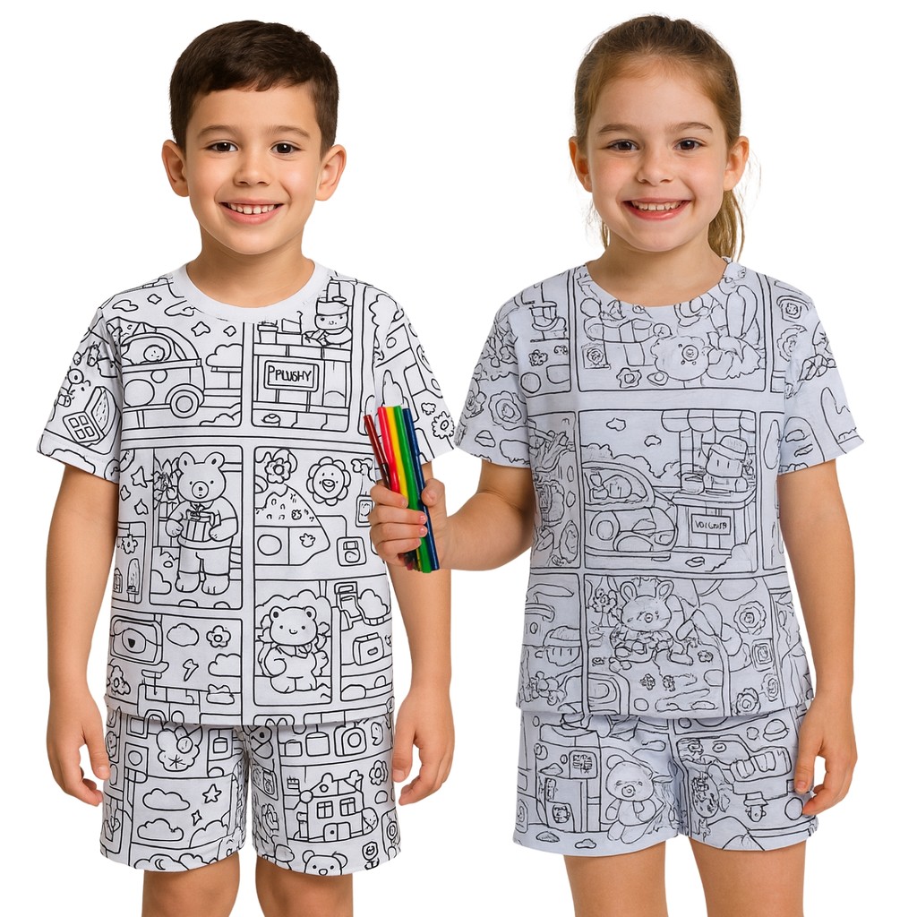 Pijama Infantil Para Colorir Conjunto Baby Doll Para Pintar Lavável