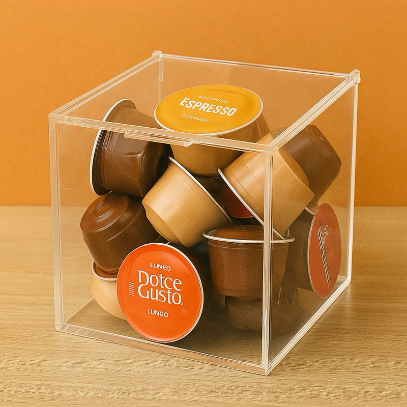 Caixa Porta Organizador de Capsula Cafe Acrílico Elegante Organização Cristal Transparente