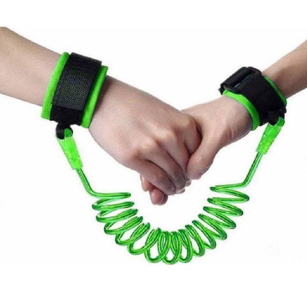 PULSEIRA AJUSTAVEL INFANTIL COM TRAVA CORDINHA DE SEGURANCA PARA BEBE CRIANCA EM PASSEIO PUBLICO VERDE PROTECAO EXTRA