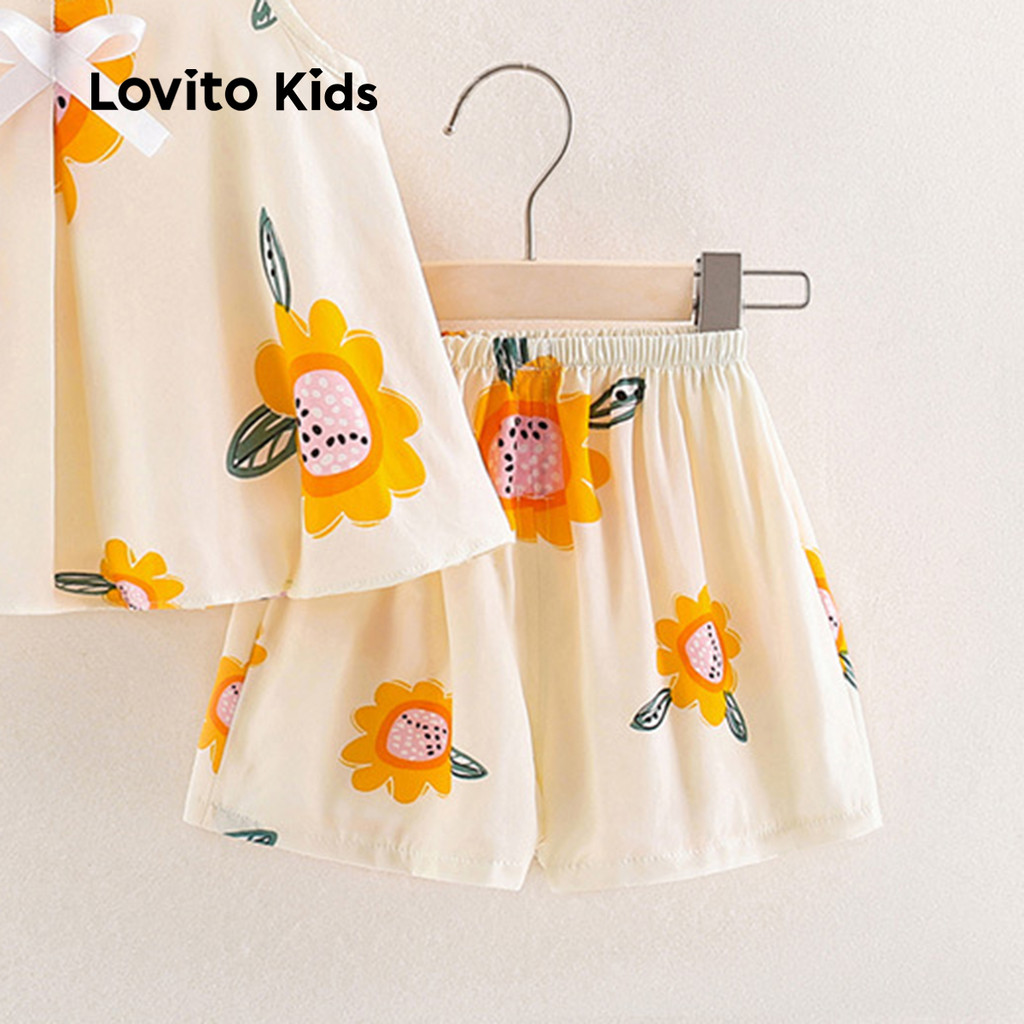 Detalhes do Lovito Kids Conjunto Casual de Bermuda com Laço Pregas Primavera/verão multicolorido LNL119232
