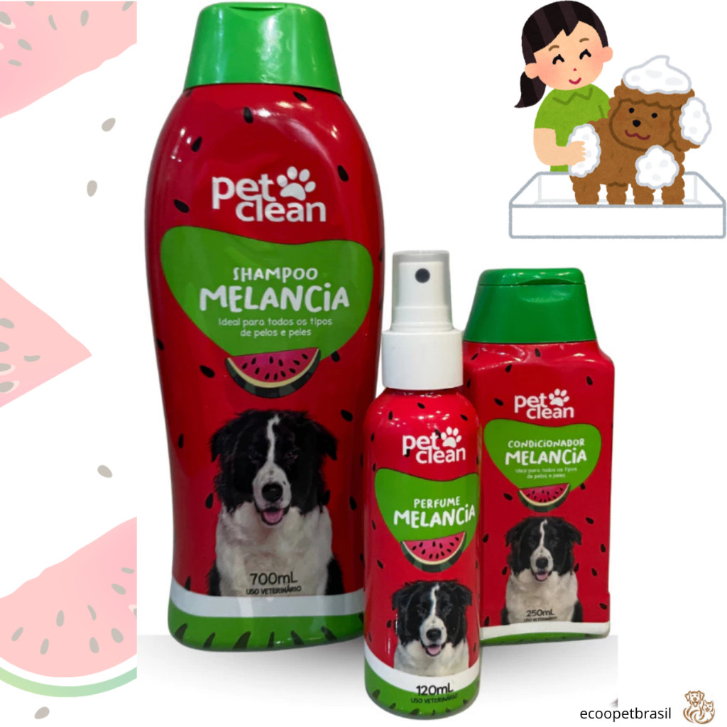 KIT Banho Melancia Pet Clean - Shampoo, Condicionador e Perfume para Cachorro Cães e Gatos em Oferta na Shopee