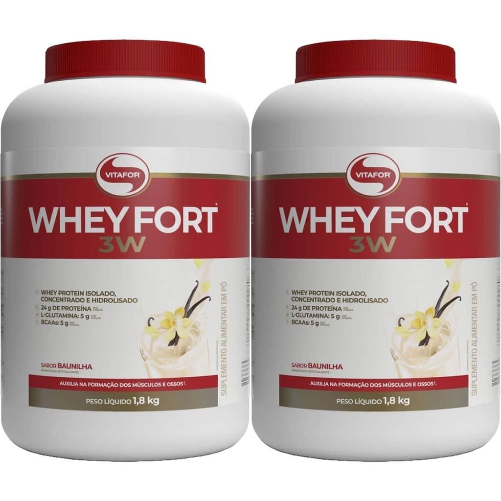 Kit 2X Whey Fort 3W - 1800g Baunilha - Vitafor