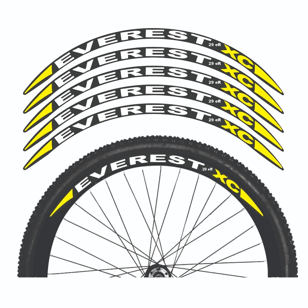 Adesivo Autocolante para Bike MTB Roda Aro 26/29 Everest - Kit 8 und Amarelo