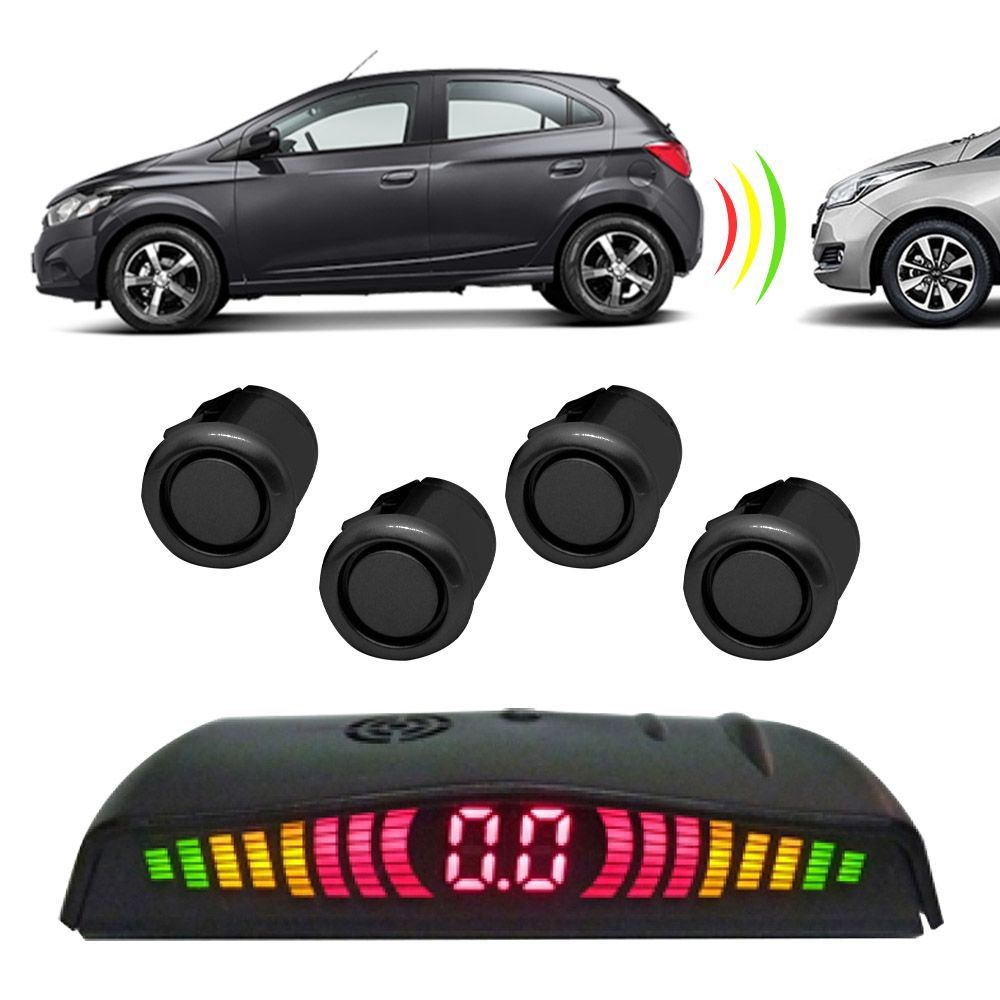 Sensor de Estacionamento 4 Pontos com Visor de LED Orbe 18mm Sobrepor Preto Universal