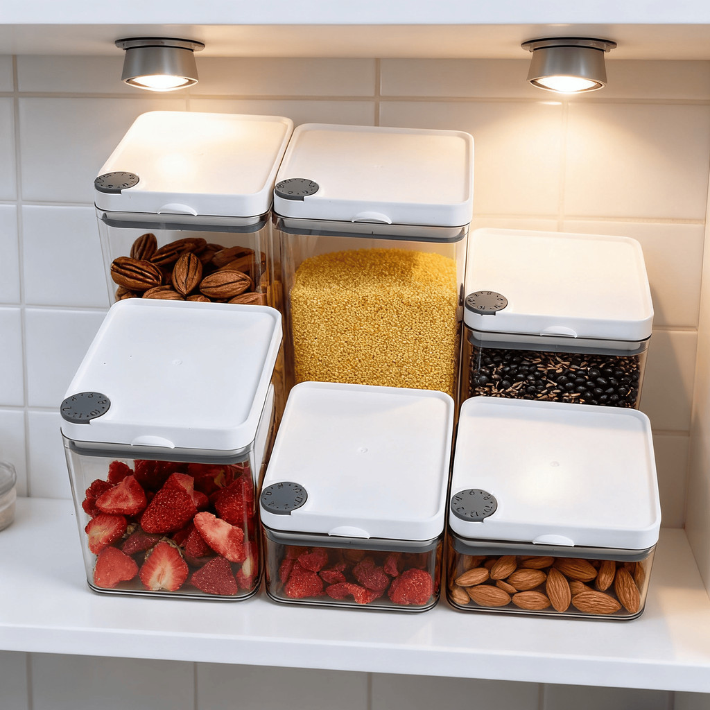 Escolha Seu Kit Potes Herméticos para Mantimentos de Cozinha Alimentos Armário Acrílico Plástico