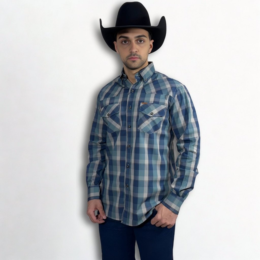 Camisa Masculina Manga Longa Xadrez Recorte Americano Tassa