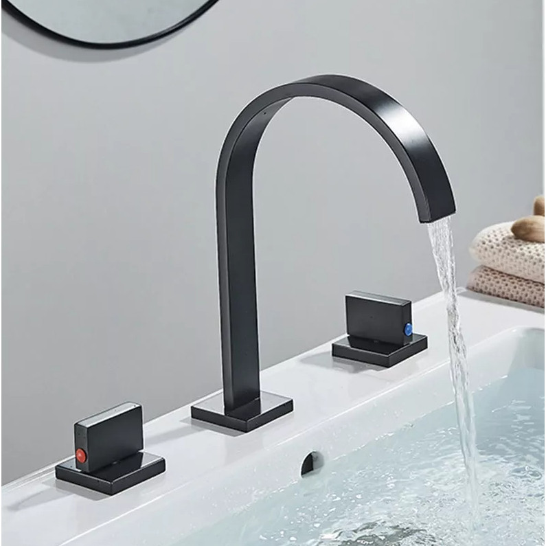 Torneira Banheiro Duplo Comando Bica Alta Aço inox Misturador Luxo Dourado e Cinza Cromado.-ZemMart- em Oferta na Shopee