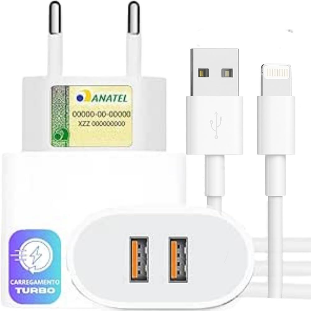 Fonte Carregador Turbo Rápido 2 Portas USB Universal - Lightning Compatível iPhone X Xr 8 11 12