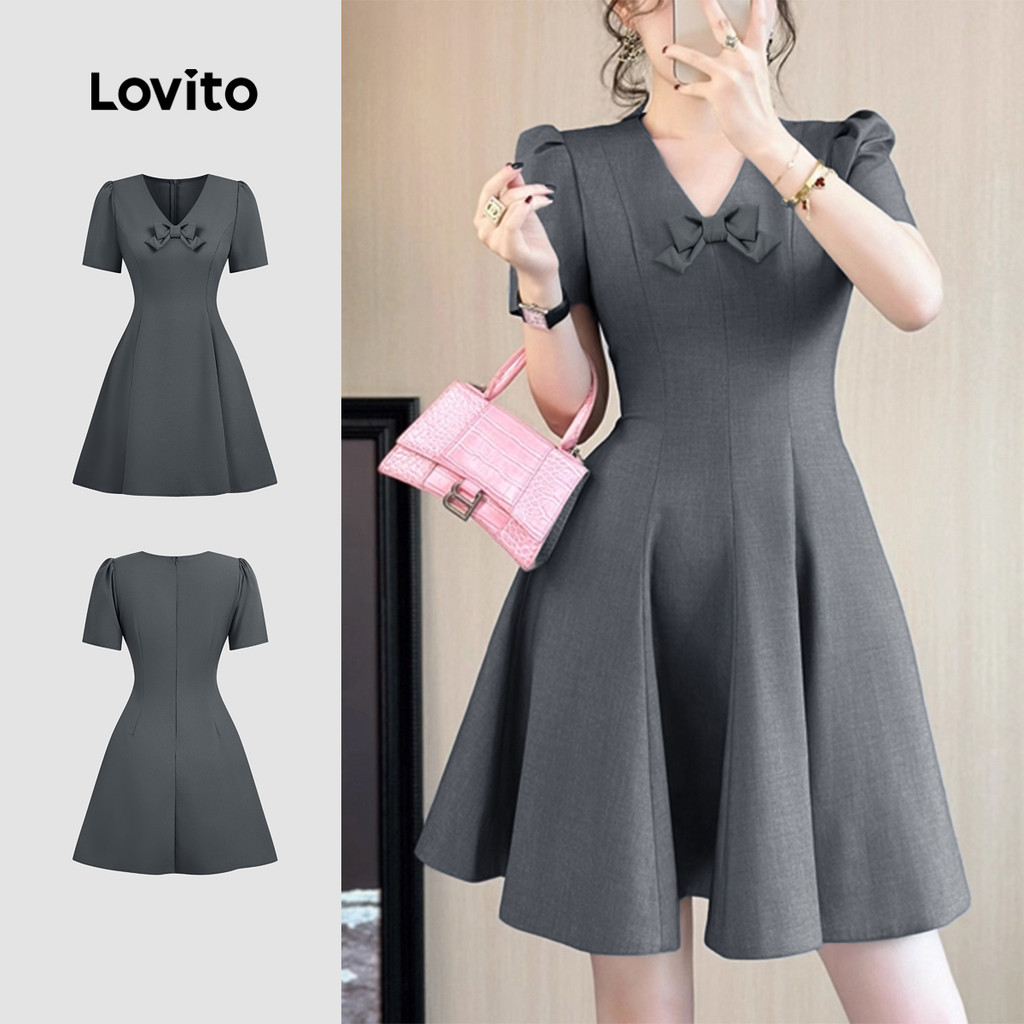 Lovito Vestido Casual com Laço para Primavera/verão Cor Cinza para mulheres L154ED371 em Oferta na Shopee